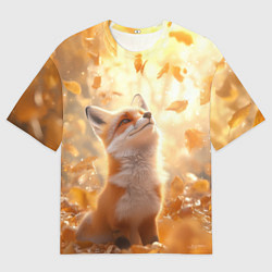 Футболка оверсайз мужская Рыжая лисица в осеннем лесу, цвет: 3D-принт