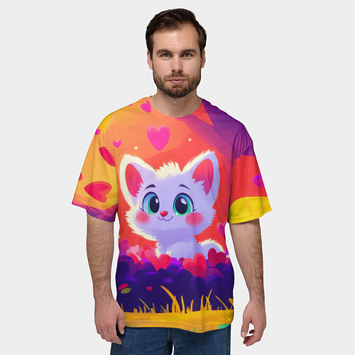 Мужская футболка оверсайз Влюбленный милый песец / 3D-принт – фото 3