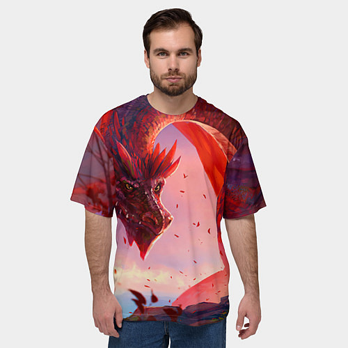 Мужская футболка оверсайз Дракон красный мифический / 3D-принт – фото 3