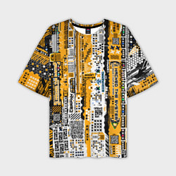 Футболка оверсайз мужская Cyberpunk pattern yellow, цвет: 3D-принт