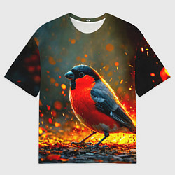 Футболка оверсайз мужская Снегирь в огне, цвет: 3D-принт