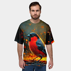 Футболка оверсайз мужская Снегирь в огне, цвет: 3D-принт — фото 2