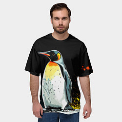 Футболка оверсайз мужская Пингвин на черном, цвет: 3D-принт — фото 2