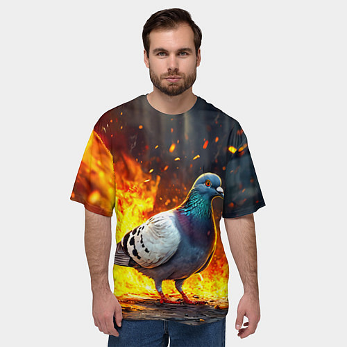 Мужская футболка оверсайз Голубь в огне / 3D-принт – фото 3