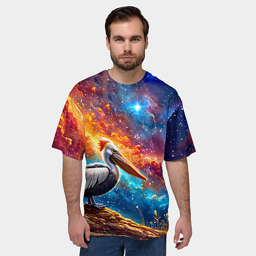 Мужская футболка оверсайз Пеликан в космосе / 3D-принт – фото 3
