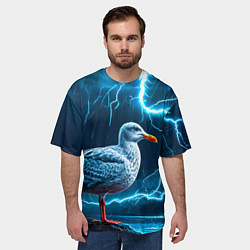 Футболка оверсайз мужская Чайка и молния, цвет: 3D-принт — фото 2