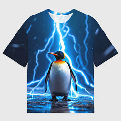 Футболка оверсайз мужская Пингвин удар молнии, цвет: 3D-принт