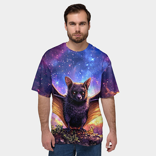 Мужская футболка оверсайз Летучая мышь в космосе / 3D-принт – фото 3