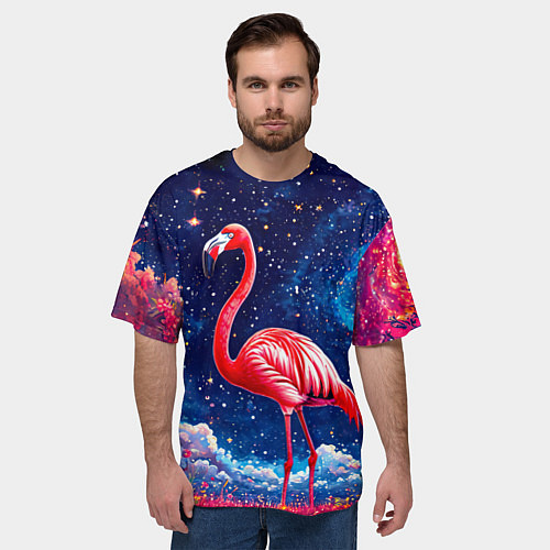 Мужская футболка оверсайз Фламиног в космосе / 3D-принт – фото 3