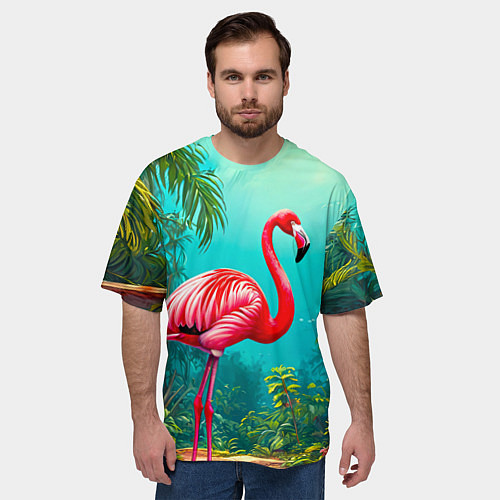 Мужская футболка оверсайз Фламинго в джунглях / 3D-принт – фото 3