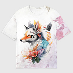 Футболка оверсайз мужская Лисица в цветах, цвет: 3D-принт