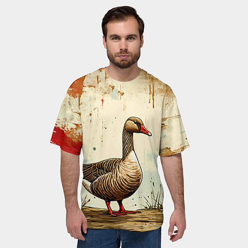 Мужская футболка оверсайз Гусь / 3D-принт – фото 3