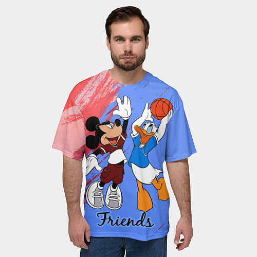 Мужская футболка оверсайз Микки Маус и Дональд Дак играют в баскетбол / 3D-принт – фото 3