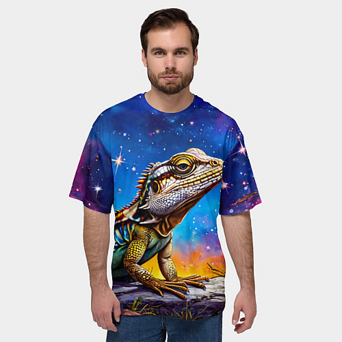 Мужская футболка оверсайз Ящерица в космосе / 3D-принт – фото 3