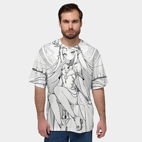 Мужская футболка оверсайз Эльфийка рисунок карандашом / 3D-принт – фото 3