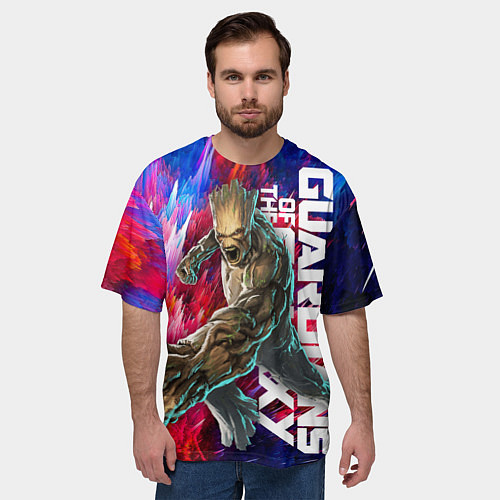 Мужская футболка оверсайз Guardians of the galaxy - Groot and Rocket / 3D-принт – фото 3