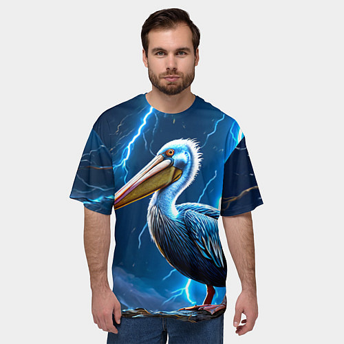 Мужская футболка оверсайз Пеликан и молния / 3D-принт – фото 3