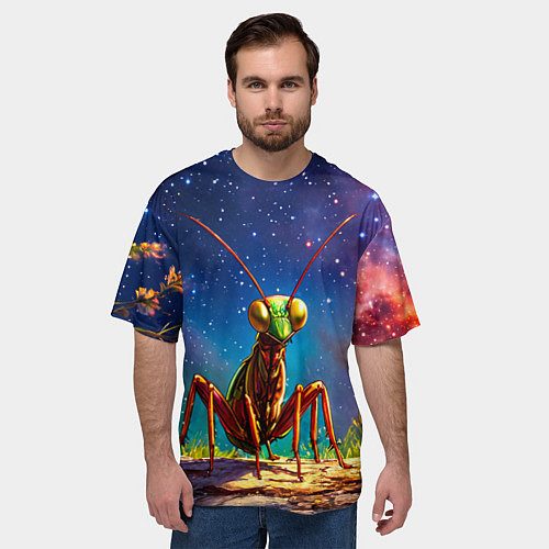Мужская футболка оверсайз Богомол и звездное небо / 3D-принт – фото 3