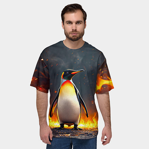 Мужская футболка оверсайз Пингвин в огне / 3D-принт – фото 3