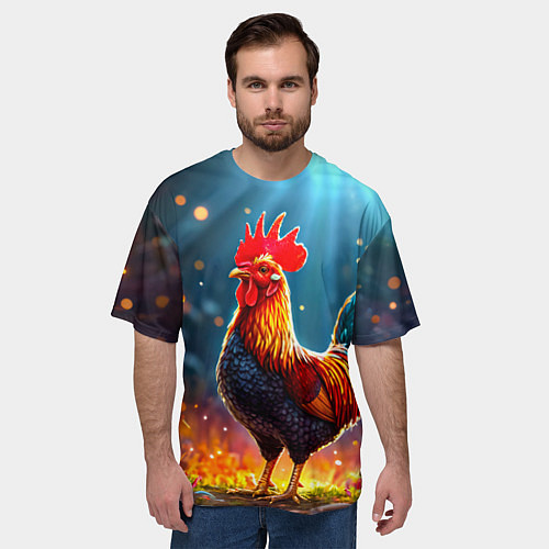 Мужская футболка оверсайз Блестящий петух / 3D-принт – фото 3