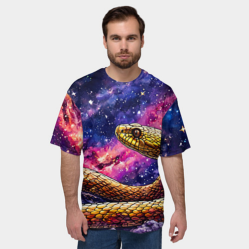 Мужская футболка оверсайз Змея в космосе / 3D-принт – фото 3