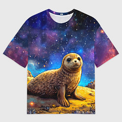 Футболка оверсайз мужская Тюлень в космосе, цвет: 3D-принт
