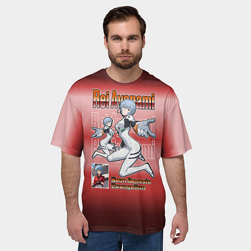 Мужская футболка оверсайз Аянами Рэй из Евангелион / 3D-принт – фото 3