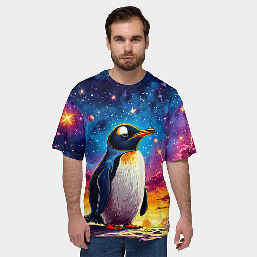 Мужская футболка оверсайз Пингвин в космосе / 3D-принт – фото 3