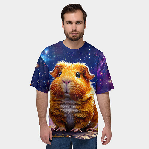 Мужская футболка оверсайз Морская свинка в космосе / 3D-принт – фото 3