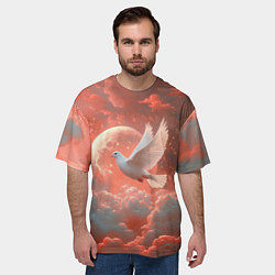 Футболка оверсайз мужская Белый летящий голубь, цвет: 3D-принт — фото 2