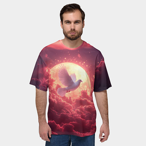 Мужская футболка оверсайз Голубь на фоне луны / 3D-принт – фото 3