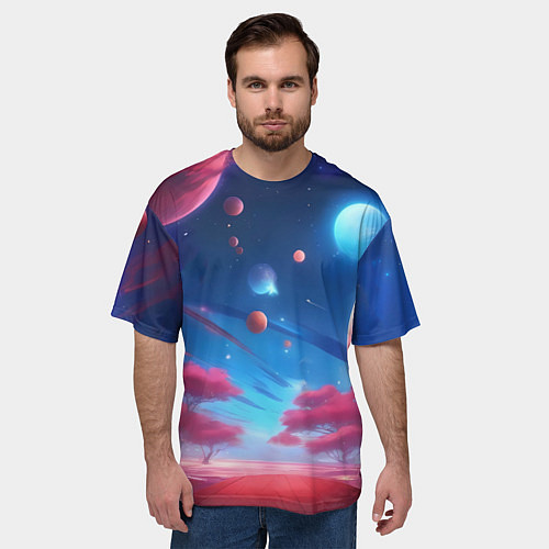 Мужская футболка оверсайз Красный лес / 3D-принт – фото 3