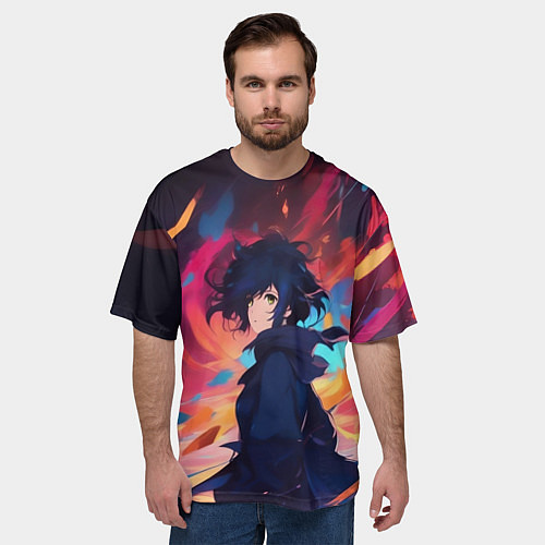 Мужская футболка оверсайз Аниме девушка и ветер / 3D-принт – фото 3