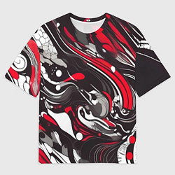 Футболка оверсайз мужская Красно-белые волны, цвет: 3D-принт