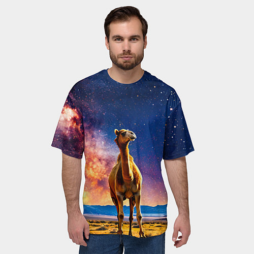 Мужская футболка оверсайз Верблюд и звездное небо / 3D-принт – фото 3
