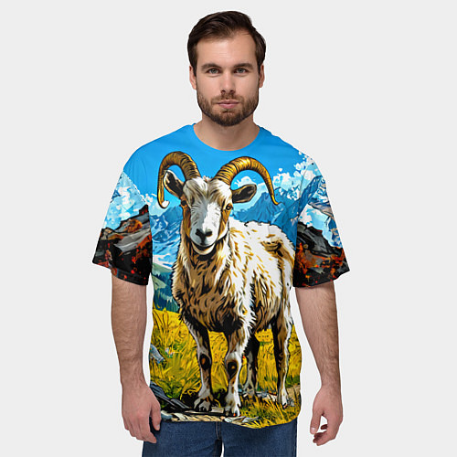 Мужская футболка оверсайз Горный козел / 3D-принт – фото 3