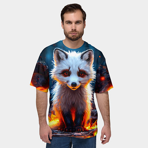 Мужская футболка оверсайз Песец в огне / 3D-принт – фото 3