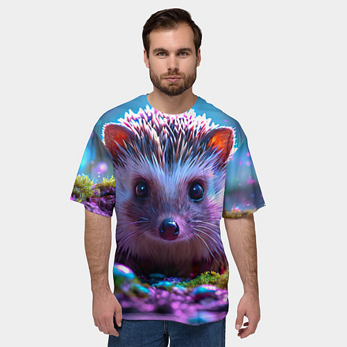 Мужская футболка оверсайз Ёжики в сказаочном лесу / 3D-принт – фото 3