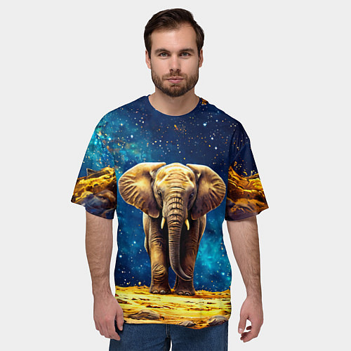 Мужская футболка оверсайз Слон и космическое небо / 3D-принт – фото 3