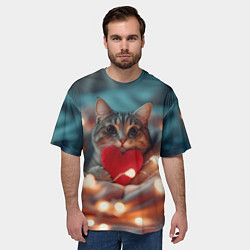 Футболка оверсайз мужская Кошка с сердцем, цвет: 3D-принт — фото 2