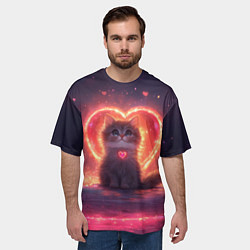 Футболка оверсайз мужская Котенок и сердце из света, цвет: 3D-принт — фото 2