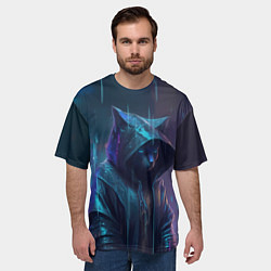 Футболка оверсайз мужская Чёрный кот под дождём, цвет: 3D-принт — фото 2