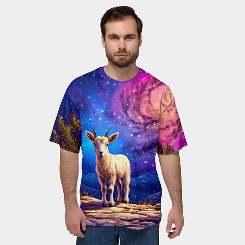 Мужская футболка оверсайз Козлик на звездом небе / 3D-принт – фото 3