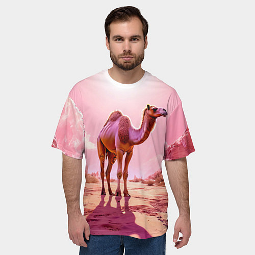 Мужская футболка оверсайз Верблюд в розовой пустыне / 3D-принт – фото 3