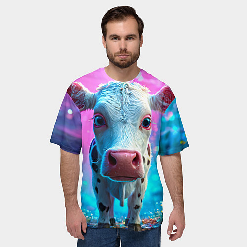 Мужская футболка оверсайз Коровка в сказочном лесу / 3D-принт – фото 3