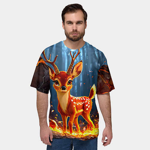 Мужская футболка оверсайз Олененок в огне / 3D-принт – фото 3