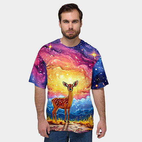 Мужская футболка оверсайз Олень и космическое небо / 3D-принт – фото 3