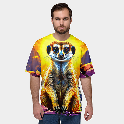 Мужская футболка оверсайз Сурикат в яркиз лучах солнца / 3D-принт – фото 3