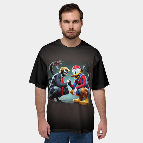 Мужская футболка оверсайз Venom-Trump and Spider-Duck meme / 3D-принт – фото 3