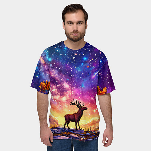 Мужская футболка оверсайз Лось и звездное небо / 3D-принт – фото 3